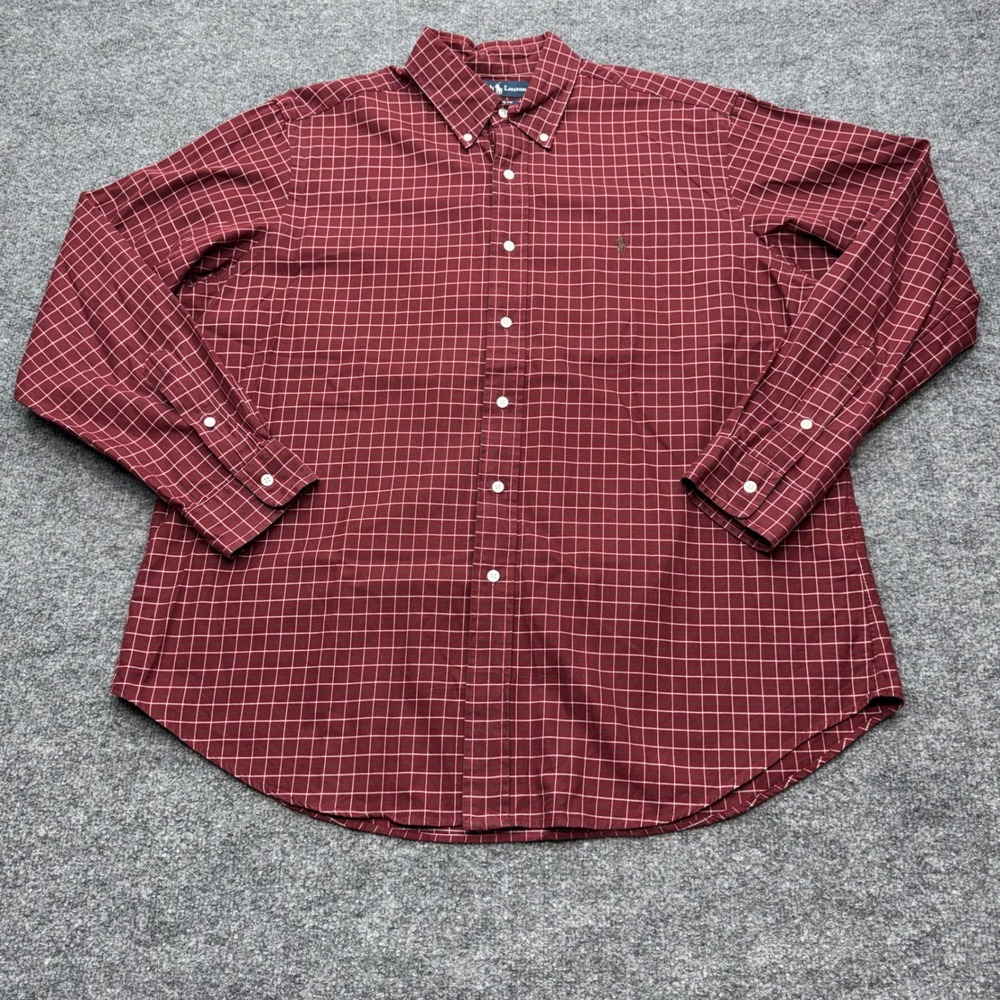 Polo Ralph Lauren Mens XL Classic Fit Burgundy Grid Check Cotton Button Down